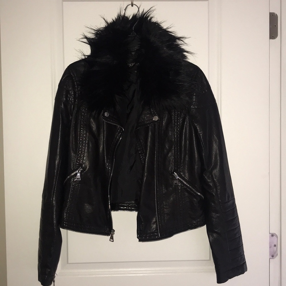 Express faux leather jacket with faux fur collar